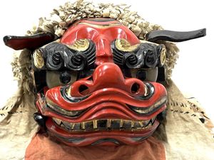 獅子舞 特大 獅子頭 獅子舞 木彫り 縁起物 置物 時代物 骨董 獅子頭の