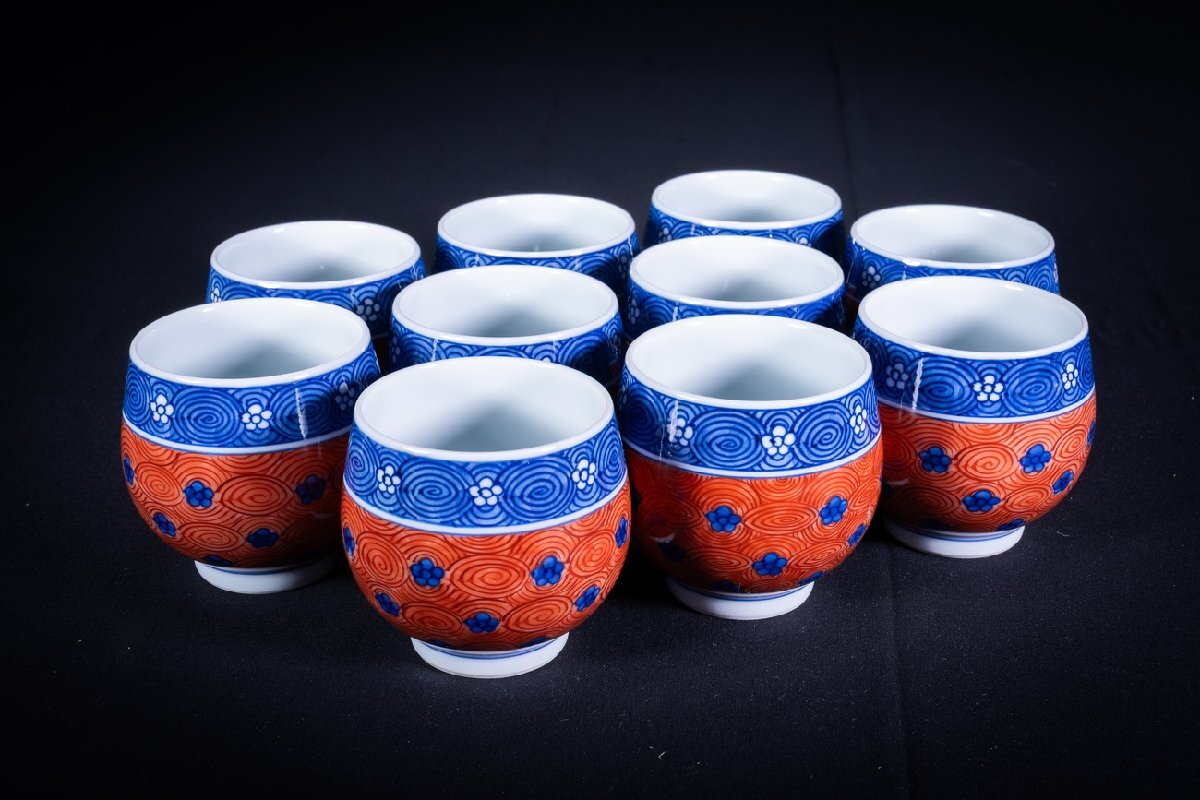 珍品　名工　稀代の陶芸家東城山 一角作　練込 茶器揃え　煎茶道具　茶道具 珍品堂】1円から 有田焼 源右衛門窯 染錦湯桜地紋 茶器セット 共箱