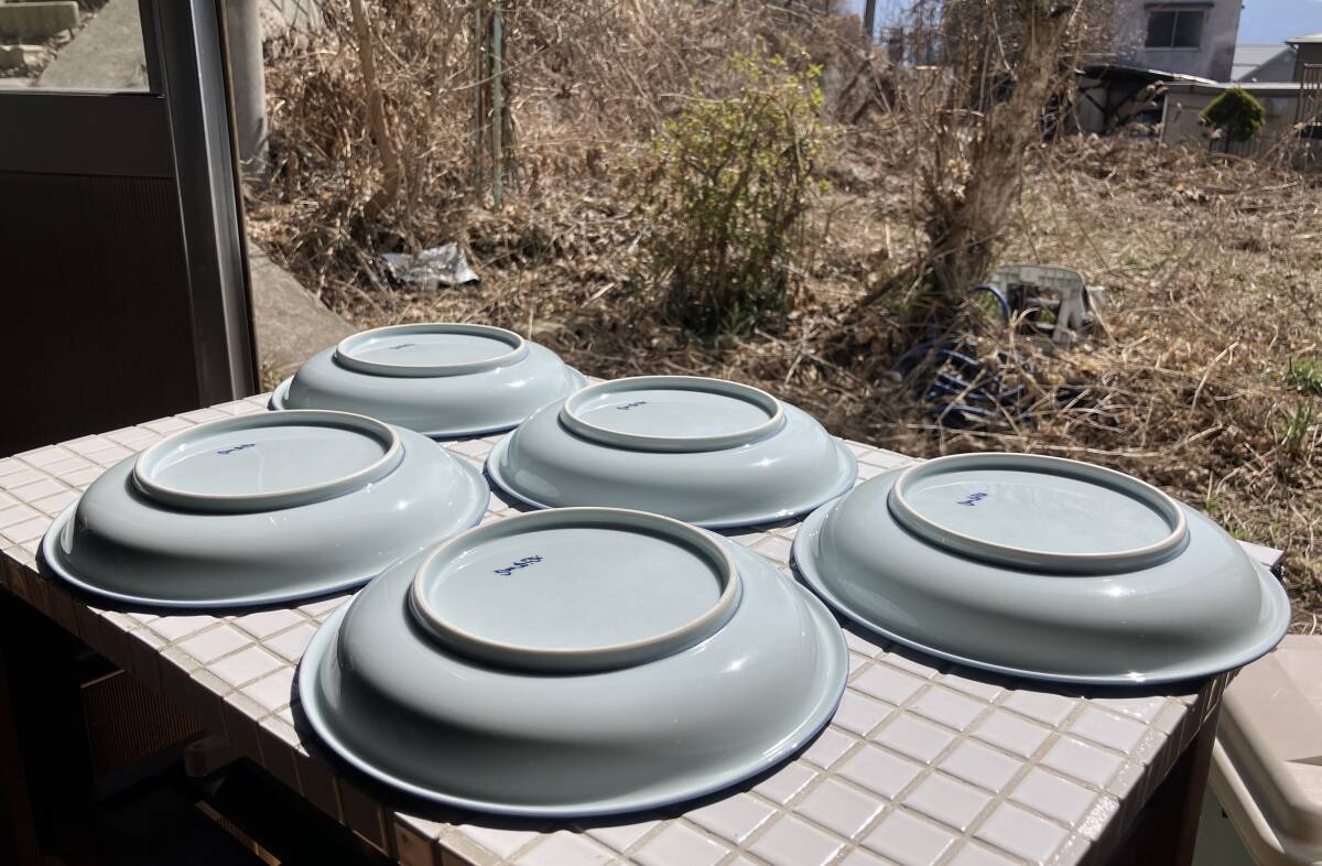 未使用】源右衛門窯 丸皿 染濃 プルーン文 5客組 未使用 直径215mm 共