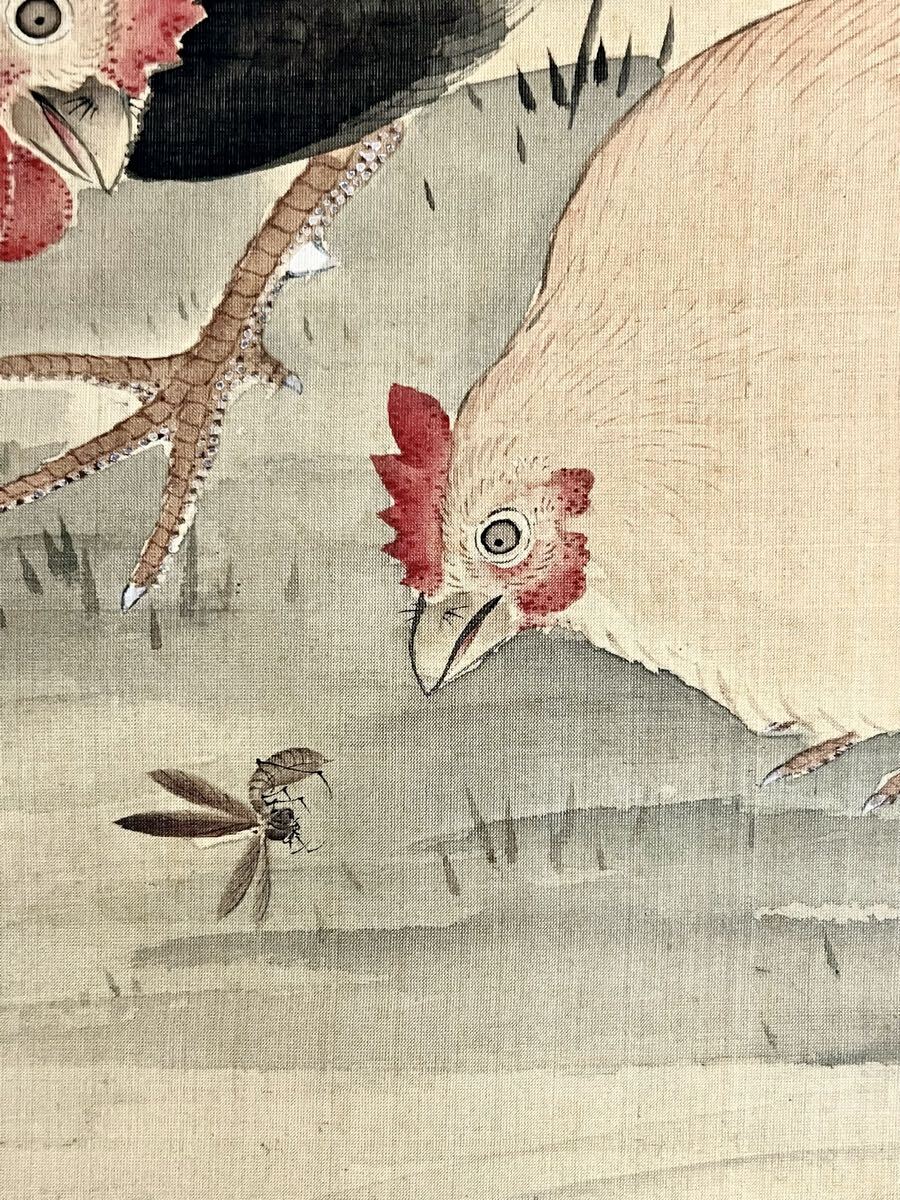 模写】【掛軸】伊藤若冲 画家 江戸中期 対幅 絹本肉筆 桐箱 156 掛軸