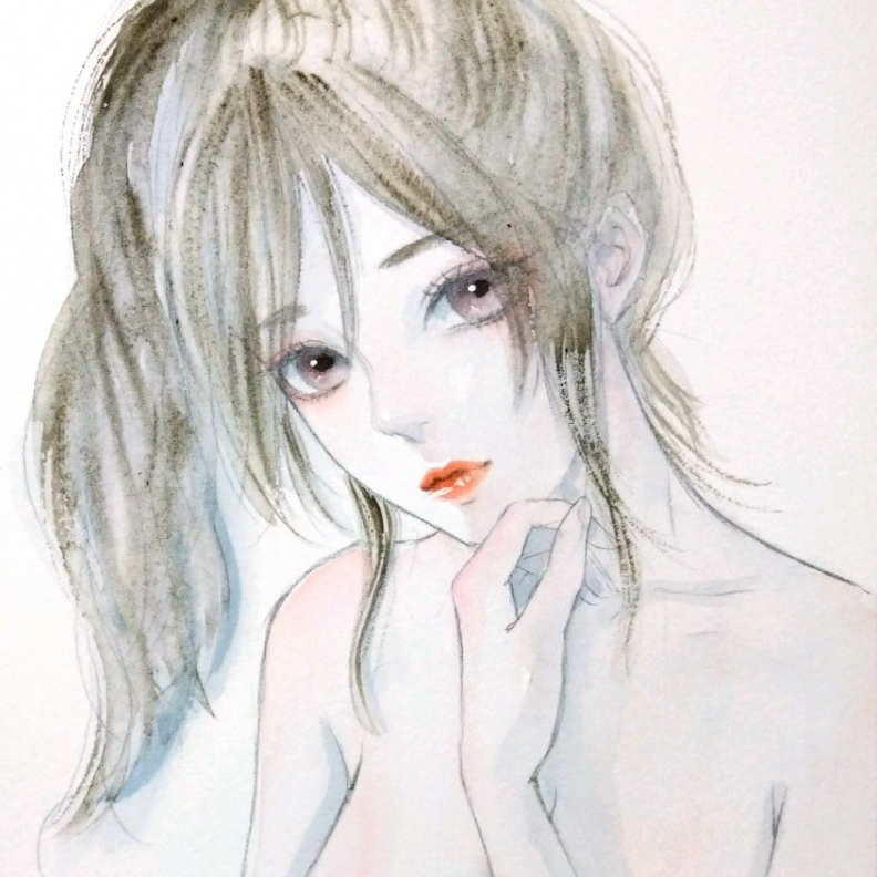 肉筆原画 手描きイラスト 美人画 水彩画 オリジナル 絵画 ドローイング