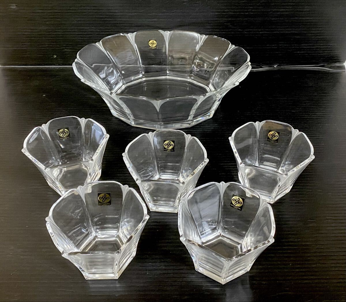 レトロ ガラス器 HOYA CRYSTAL クリスタル ガラスボウル セット