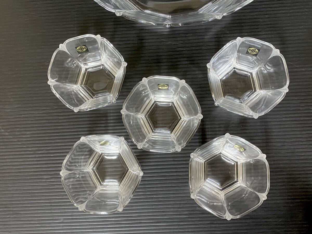 レトロ ガラス器 HOYA CRYSTAL クリスタル ガラスボウル セット
