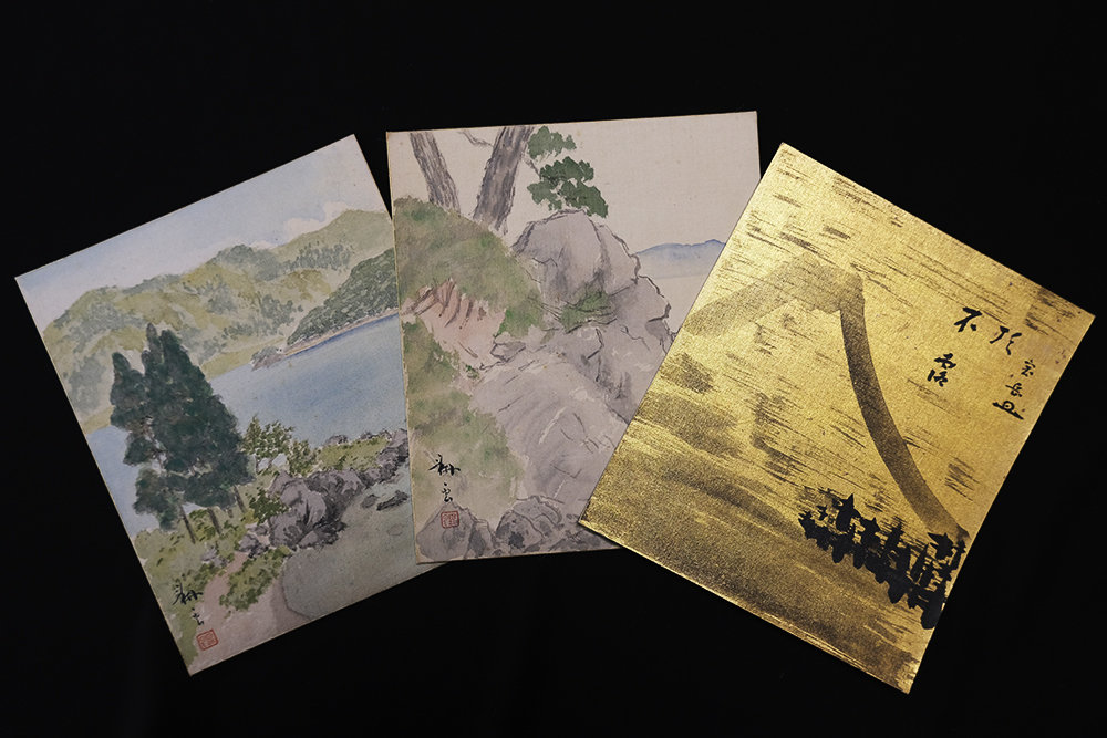 Q6222＞【真作】在銘絹本肉筆画色紙12点一括／明治-昭和時代前期の日本