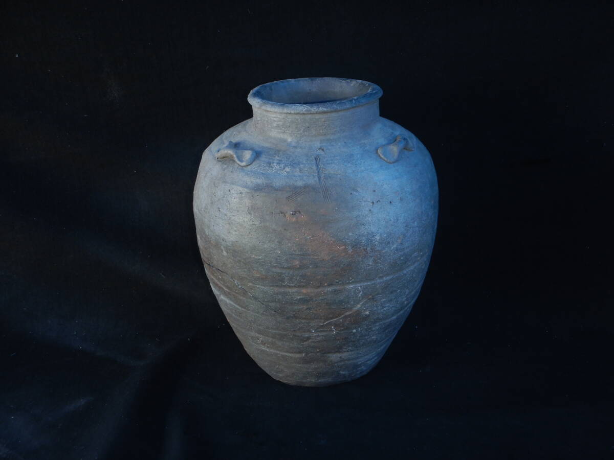 【備前焼、三耳壺、花器中壺、骨董品アンティーク、箱無し。 備前焼、三耳壺、花器中壺、骨董品アンティーク、箱無し。 古備前 壺