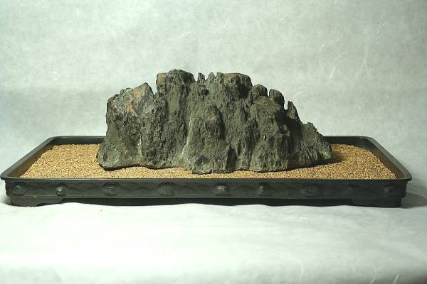 鳥取佐治川石 別誂青銅水盤　京都鞍馬砂　水石_2