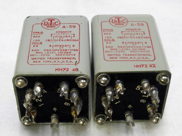 UTC A-39 インプットトランス 多重遮蔽600Ω-2KΩ 中古検査済2個(パーツ
