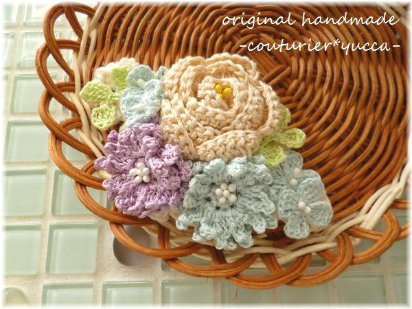 ハンドメイド*ブーケのバレッタ*水色＆紫*１０センチ*花*_1