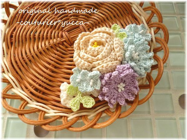 ハンドメイド*ブーケのバレッタ*水色＆紫*１０センチ*花*_2