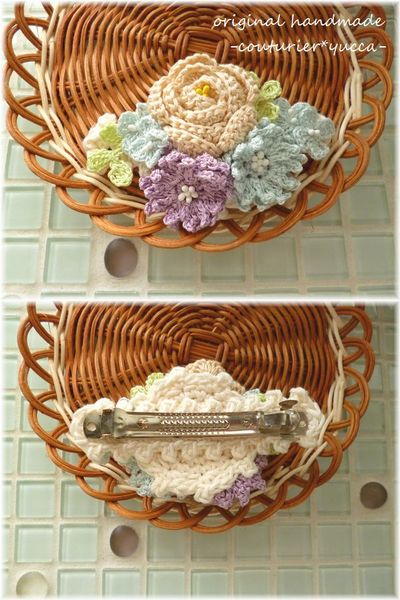 ハンドメイド*ブーケのバレッタ*水色＆紫*１０センチ*花*_3
