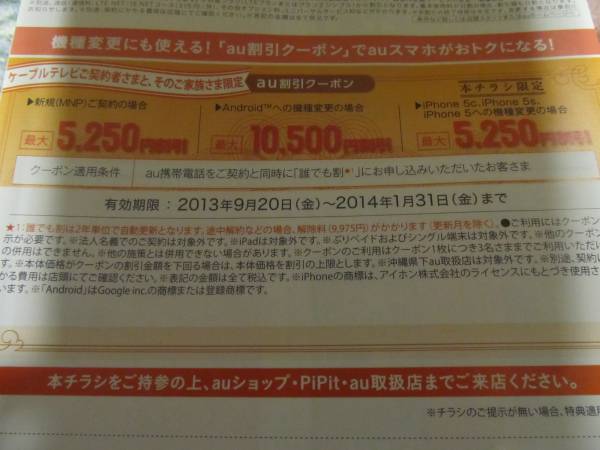 【au】クーポン(CATV)　有効期限：1月31日（金）特定記録無料_1