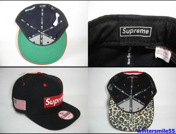 SUPREME CAPシュプリーム黒キャップ星条旗NEWERAニューエラ豹柄(野球帽