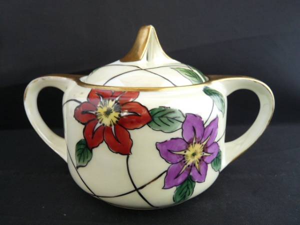 オールドノリタケ★アールデコ　金彩花模様シュガーポット