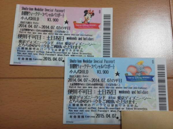 東京ディズニーリゾート平日共通パスポートチケット小人2枚_1