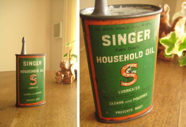 ◇アンティーク*SINGER*古いオイル缶◇レトロTin缶ミシン古道具(缶 