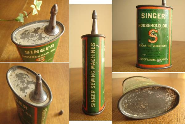 ◇アンティーク*SINGER*古いオイル缶◇レトロTin缶ミシン古道具(缶 