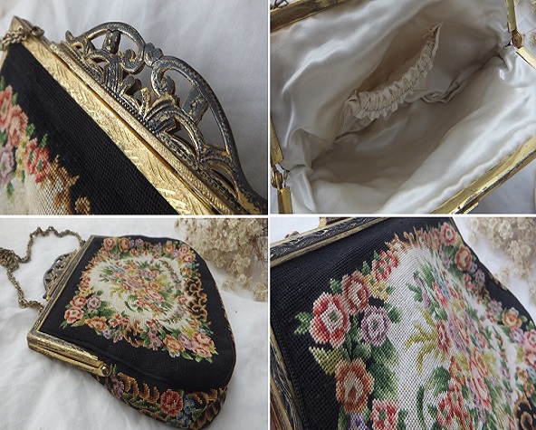 アンティーク プチポワン ゴブラン織り 刺繍 バッグ(クラッチバッグ