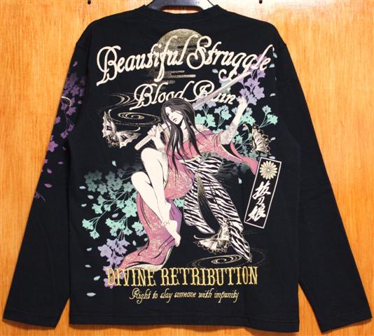 SALE！絡繰魂♪抜刀娘(Ｌ)20妃那刺繍付長袖Ｔシャツ