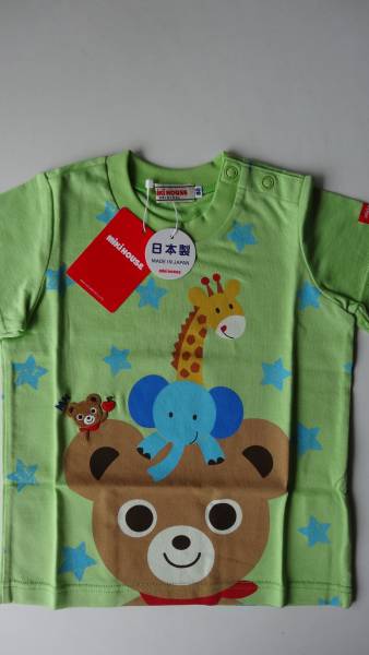 新品ミキハウス★プッチー半袖Tシャツ★80日本製　黄緑　動物