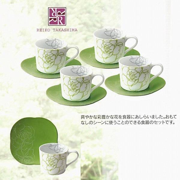 ○新品○高島礼子ラインフラワーコーヒーカップ&ソーサ5客セット 