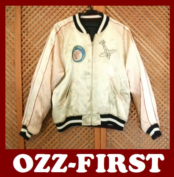 □OZZ-FIRST□B-29爆撃機&飛行機柄リバーシブルスカジャン 白黒S(S