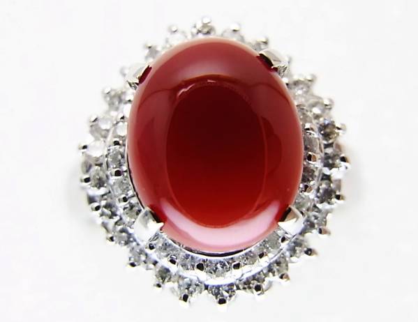 ※天然血赤サンゴ　プラチナリング　7.44g 色艶良好！