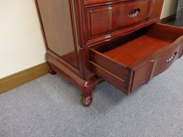 y737 唐木工芸花梨紫檀 ５段引出 高級チェスト