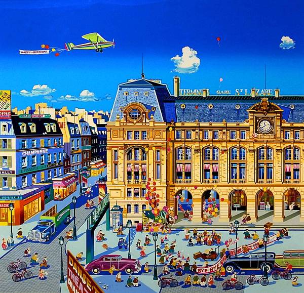 ヒロ・ヤマガタ　サンラザール駅　シルクスクリーン ☆ヒロヤマガタ☆シルク【サンラザール駅】限定版画☆レア作品