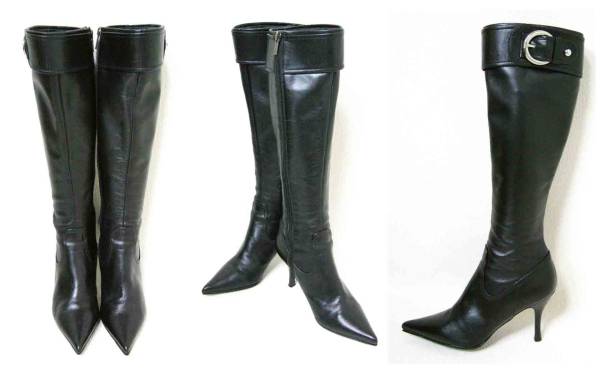 ■DIANA【ダイアナ】黒 革 レザー ベルト ロングブーツ 22.5