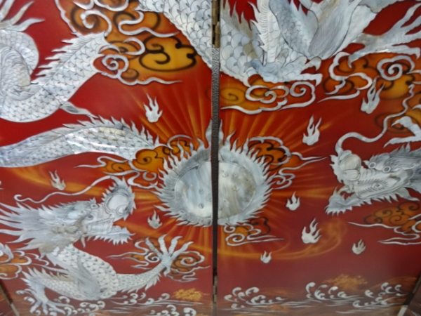 貝螺細工】 中国 屏風/衝立 青貝 龍 4枚折り K-96(清)｜売買された 