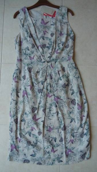 国内発送！Monsoon♪ベージュ、蝶々とお花ワンピースL