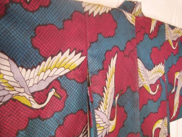 大正ロマン◆美品！雲重ねに舞い鶴模様アンティーク長羽織／銘仙