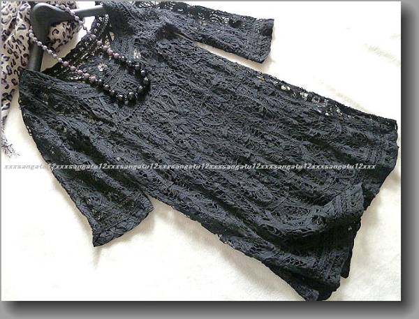 ルシェルブルー♪美品総クロシェレースワンピ黒３８☆