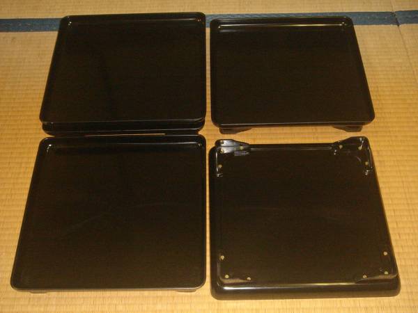 足付き黒のお膳、お盆（３７ｃｍ、Ｈ５.５ｃｍ）６枚