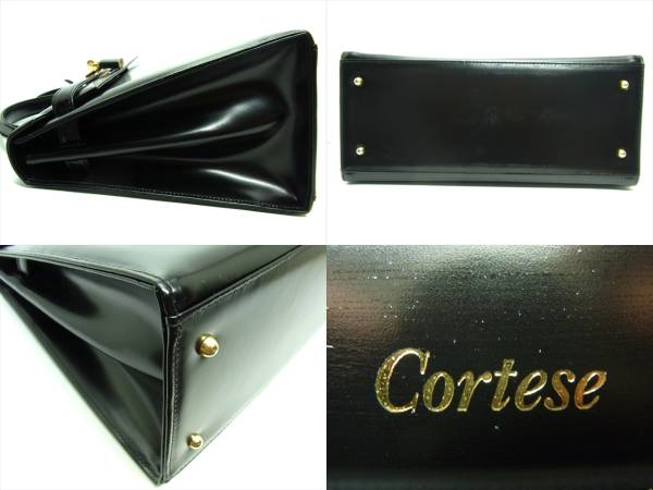 美品 CORTESE コルテーゼ ケリー型 レザー ハンドバッグ 黒G金具(牛革 