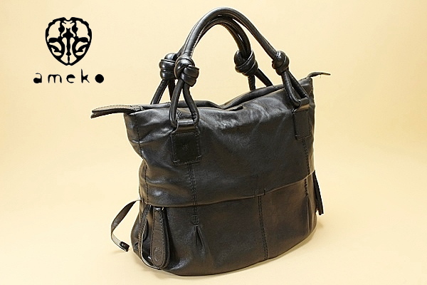 ロンドン発 ameko/アミーコ レザー ハンド トートバッグ 黒