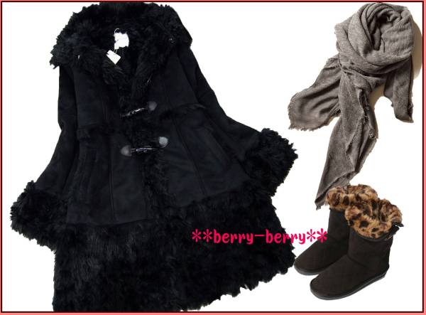 新品【BLISS POINT ブリスポイント】ムートンダッフルコート黒M