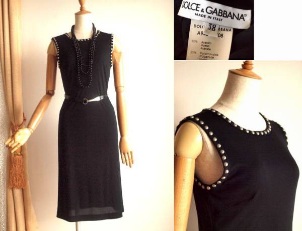 1円～美品◆伊製 D＆G★スタッズ飾ストレッチワンピース黒