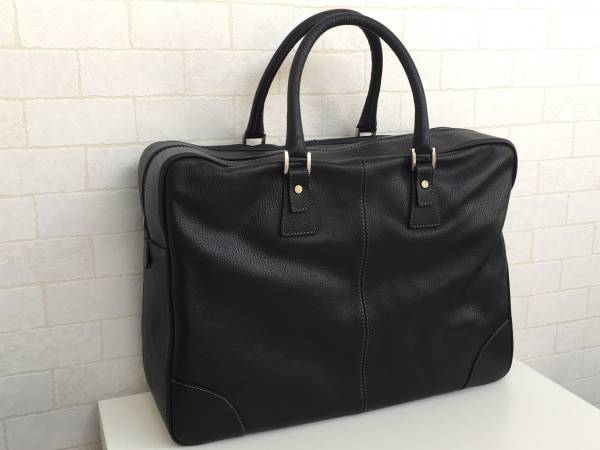 未使用SIMONEシモーネ×SATOレザーハンドバッグ黒ビジネスバッグ(牛革 