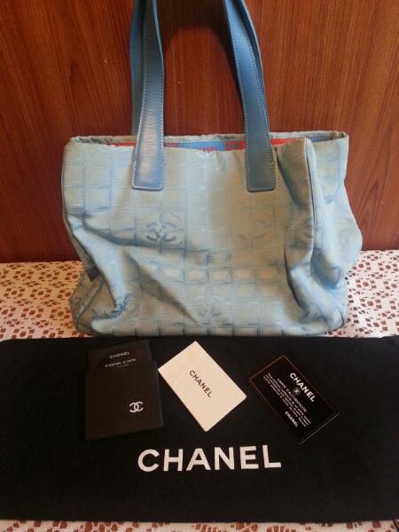 本物♪CHANELシャネル ニュートラベルライントートバッグブルー