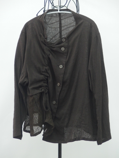 慈雨　　　　　　麻混シャーリングアシメジャケット　ブラウン