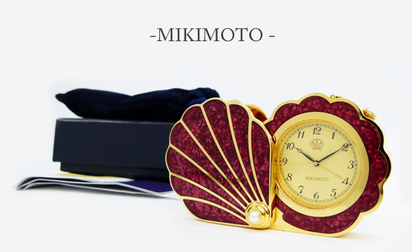 MIKIMOTO ミキモト◇置時計 シェル型トラベルクロック◇真珠 β(目覚し
