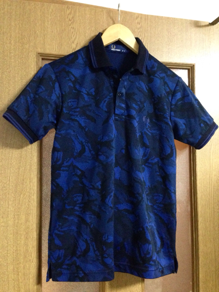 ◎美品【FRED PEERRY】迷彩 カモフラ ポロシャツ 青×紺 S