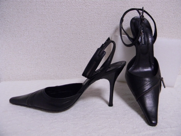 *+◆ピンキー＆ダイアンの黒革パンプス 36・1/2 サンダル
