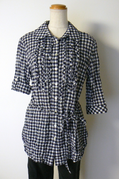 ♪Leilian レリアン ふんわりシワ加工チェックブラウス １１号