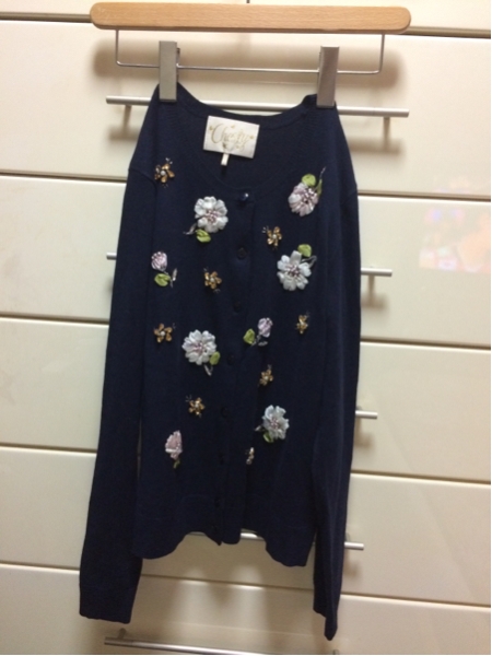 Chesty☆フラワー ビジュー カーディガン F ネイビー
