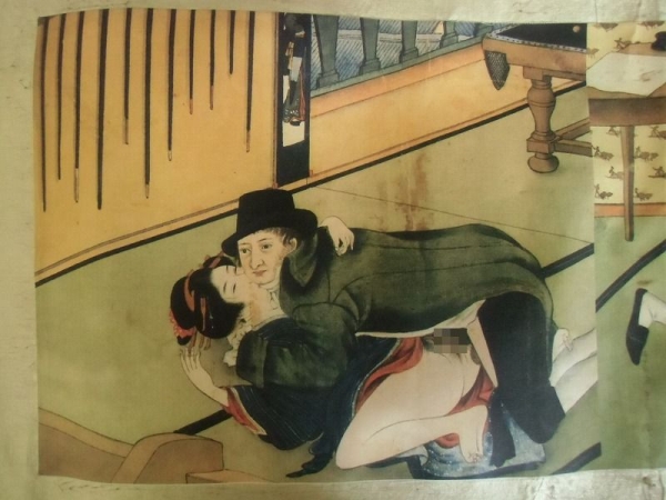 春画 巻物 八画 南蛮人 紙本 艶絵 枕絵 美人画 浮世絵 工芸画(人物