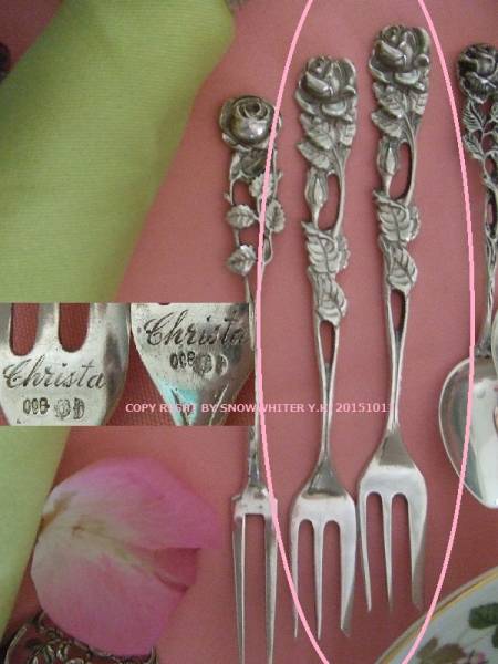 純銀アンティーク薔薇ローズケーキフォーク2本_1