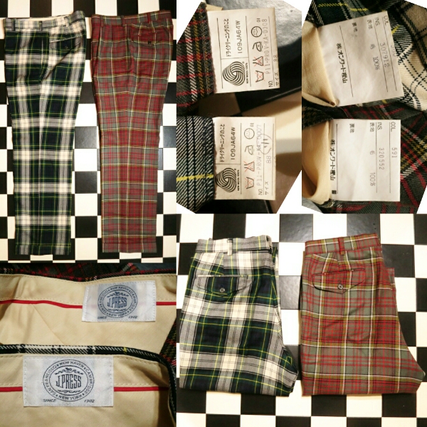 アイビー2本SETジェイプレス88cmチェック柄 毛100%スラックスVAN