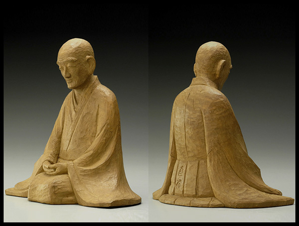 一明造　良寛様座座像　置物　唐銅　共箱 ◎【彫刻】 「金子直裕」作 木彫 良寛坐像/共箱付き◎(東洋彫刻)｜売買